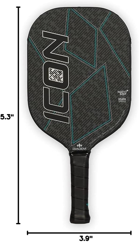 Diadem ICON Performance Pickleball Paddle | Graphite Carbon Fiber, Honeycomb Core, Fiberglass Face, Ultra Sleek Edge Guard, Spin Friendly | Indoor/Outdoor | USAPA Approved