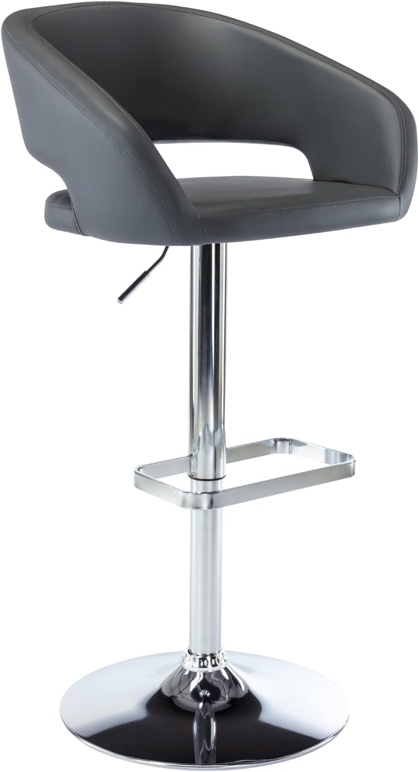 Vogue Furniture Direct Adjustable Bar Stool with Hollow Back and Arms, Modern PU Leather Swivel Barstool, Airlift Counter Height Bar Chair for Kitchen Dining Room (Grey)