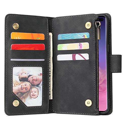 CHICASE Wallet Case for Galaxy S10,Samsung S10 Case,Leather Handbag Zipper Pocket Card Holder Slots Wrist Strap Flip Protective Phone Cover for Samsung Galaxy S10(Black)