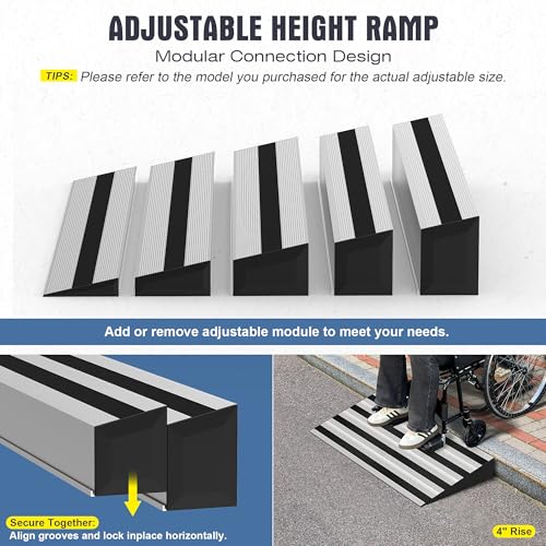 Nuvium 5" Rise Modular Threshold Ramp for Doorways, Stable Wheelchair Ramp for Home Steps, Aluminum Door Ramp and Curb Ramp for Scooters, Power Chairs, Cars, 1100LBS Load Capacity by Nuvium - Image 4