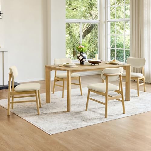 Image of CHITA 59 inch Mid Century Modern Dining Table for 6, Rectangle Wood Kitchen & Dining Room Table, Solid Rubberwood Frame, Oak Venner