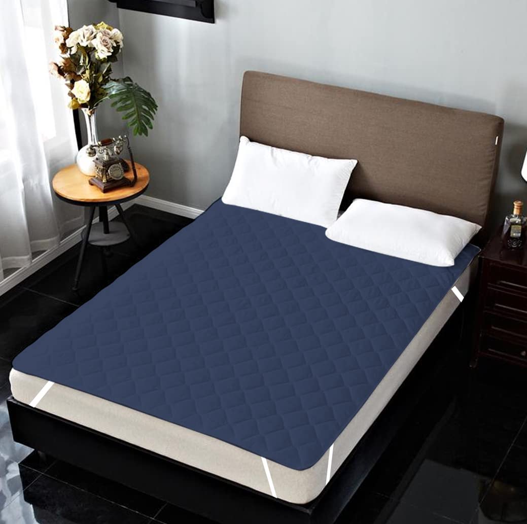ZIB Water Resistant & Dustproof Quilted Polycotton Elastic Bands Mattress Protector/Cover ( Super Queen (66x75 Inch) , Dark Blue )
