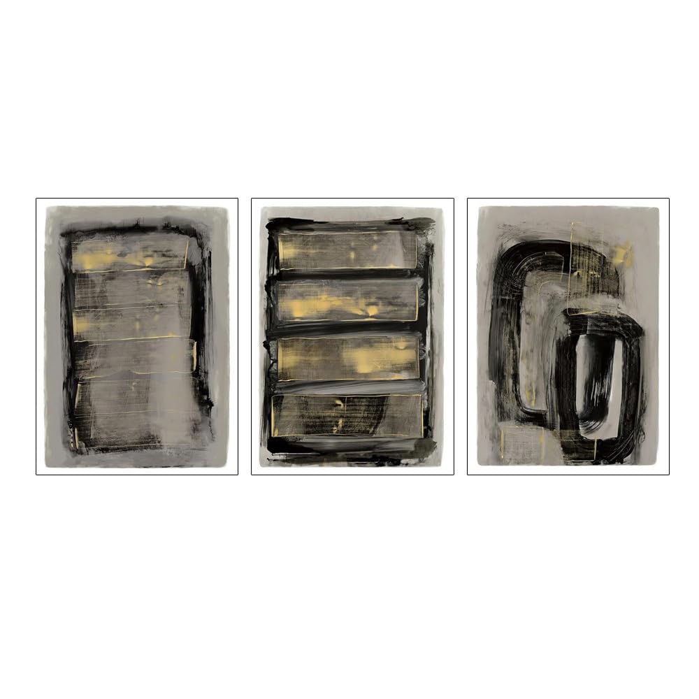 SOBMQ Pictures-Abstract Art Prints Posters Watercolor Drawing Pictures with Gray Color Little Yellow for Home Living Office Room Wall Decoration-40 * 60cm-3PCS (No Frame)