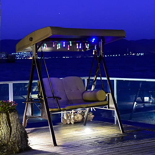 Purple Leaf 2-Seat Deluxe Outdoor Patio Porch Swing With Weather Resistant Steel Frame, Adjustable Tilt Canopy, Cushions And Pillow Included, Beige #TOP1