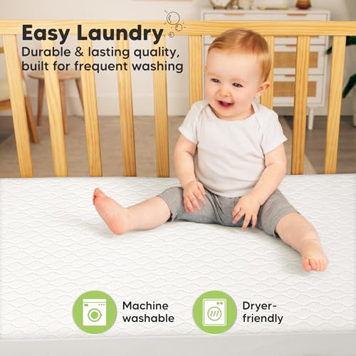 Image of 2-Pack Waterproof Crib Mattress Protector Cover Fitted - Quiet Baby Crib Mattress Pad Sheets, 52 inch x 28 inch Soft Quilted Cotton Baby Sheet, Machine Washable, Easy Fit, Durable (Soft White /Mavy)