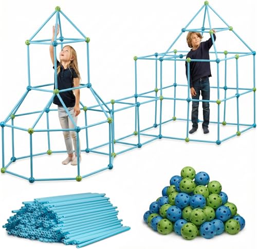 FUNbelievable! 132 Piece Fort Building Kit - Indoor Play Engineering Set with Connecting Sticks & Balls - Creative STEM Building Toys for Kids Play Spaces, Tents & Hideouts
