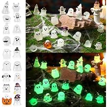 Arrowbash 20 Pcs Glow in Dark Ghost Halloween Miniature Figurines Resin Ornaments Halloween Garden Mini Landscape for Party Village Crafts Decor