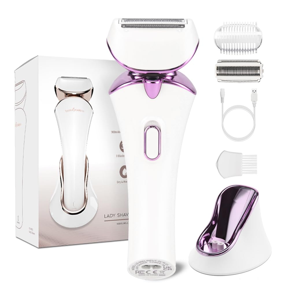 Electric Body Shaver Trimmer for Women - BEAUTYCARE Cordless Razor for Women Portable Lady Shaver for Legs, Arm, Underarms, Bikini, USB Rechargeable, Wet & Dry Waterproof Bikini Trimmer for Woman, Purple