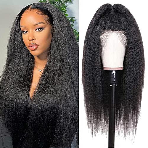 Perruque De Cheveux Humains 13x4 Kinky Straight Lace Front Human Hair Wig Yaki Lace Wig 180% Perruque Femme Naturelle Cheveux Bresilienne Bouclée Pre Plucked With Baby Hair Yaki Perruque 24 Pouces Cover