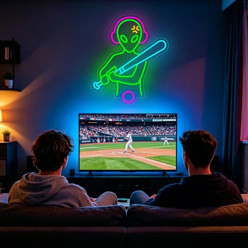 Image of Baseball Neon Sign LED Wall Decor, Dimmable USB Powered Sports Neon Light for Bedroom, Man Cave & Dorm, Multicolor Baseball Neon Sign, Unique Gift for Men, Boys & Baseball Fans