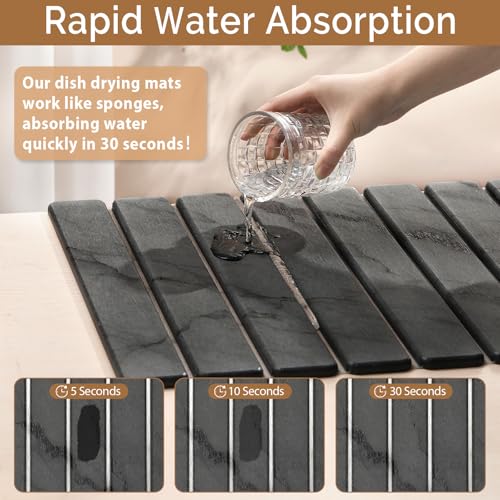 2 PCS 24"×16" & 8“x4" Large Stone Dish Drying Mat for Kitchen Counter,Quick Dry Stone Dishes Mats,Marbled Water Absorbing Diatomaceous Earth Drying Pad for Countertop Bottles Utensils Cups - Image 4