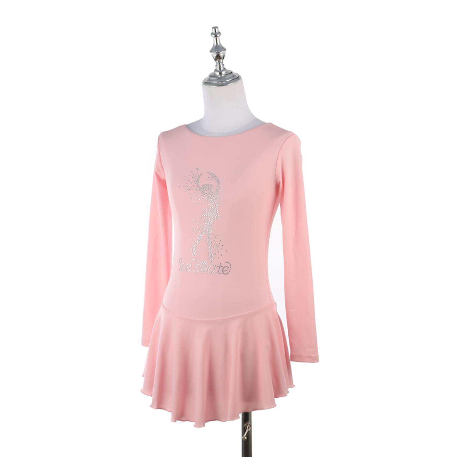Vestido de Patinaje artístico, Traje de competición cómodo con Diamantes de imitación de Color sólido, Leotardo de Danza de Ballet lírico y Gimnasia, Vestido de Patinaje sobre Hielo (Rosa 3XL)
