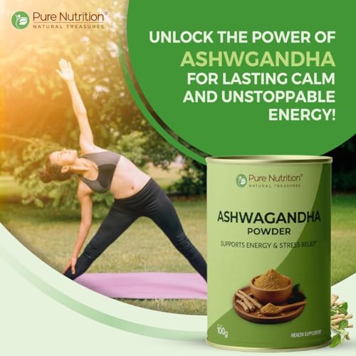 Image of Pure Nutrition Ashwagandha Powder 100g | Ashwagandha Supplements Supports Stress Management, Sleep, Fertility, Immunity, Vitality & Strength | Amukkara Kizhangu Choornam | USDA Organic Certified