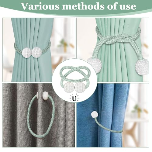 Image of 2Pack Magnetic Curtain Tiebacks, Curtain Tiebacks Buckles Holdbacks Holder Hooks Clip,Decorative Drape Handmade Curtain Tie Back(Light Green)