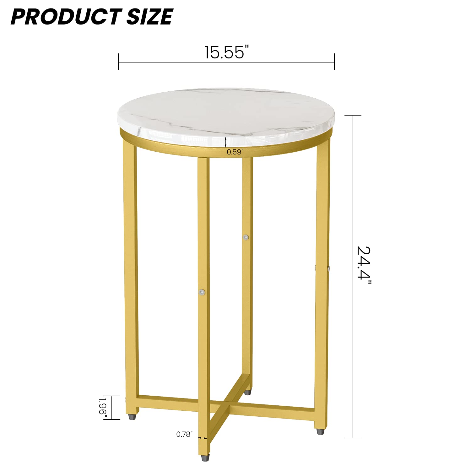 Mesa auxiliar redonda de metal, pequeña mesa auxiliar redonda de mármol sintético, mesa auxiliar moderna para sala de estar, dormitorio, balcón, oficina, 16 pulgadas de profundidad 25 7