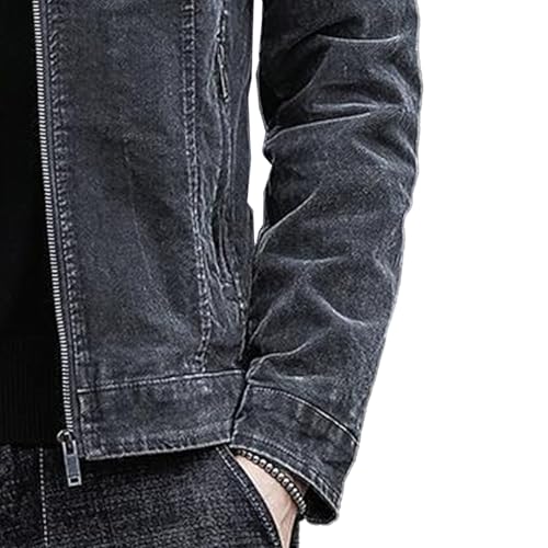 Mens Zipper Denim Jacket Motorcycle Classic Jeans Jackets Stand Collar Men Jean Coat3