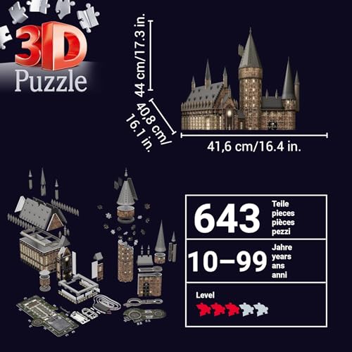 Puzzle 3D Castillo de Hogwarts Ravensburger con luces LED y 540 piezas para montar 3