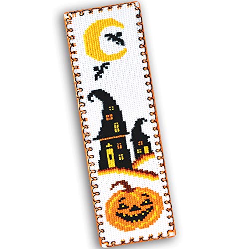 Povitrulya Halloween Pumpkin Jack-o'-Lantern Cross Stitch Kit - DIY Hand Embroidery Bookmark