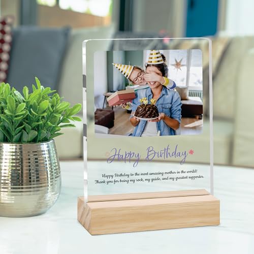 Image of Giftplease Personalized Happy Bithday Photo Plaque with Photo | Custom Friendship Gift with Wooden Stand | Best Friend Birthday Keepsake for Him or Her CS 04