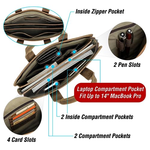 Image of Top Grain Leather 14.2 inch Laptop Slim Briefcase Crossbody Handbag, Handmade & Adjustable Strap, Fits to MacBook Pro /Air 14 inch /13.3 inch /13.6 inch 2021 2022 M1 Pro /M1 Max & A4 /A5 Paper, Coffee 14.2 Inch