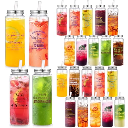 Skylety 24 Pcs Christmas Thank You Cups for Coworkers 17 oz Large Inspirational Reusable Tumblers with Lid Straw Employee Appreciation Plastic Cups Christmas Gifts for Women Men Staff Team Teachers