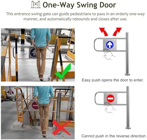 Universal Stainless Steel Safety Barrier - Rotating Gate for Supermarket Doors - Fits 90 x 100 cm Doors - Secure Access Control Solution