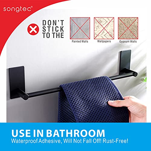 Songtec Adhesive Towel Bar Black 16-Inch, Stick On Bath Towel Rack No Drill, Strong Adhesion Tape Mount Towel Holder, Stainless Steel - Black #TOP2