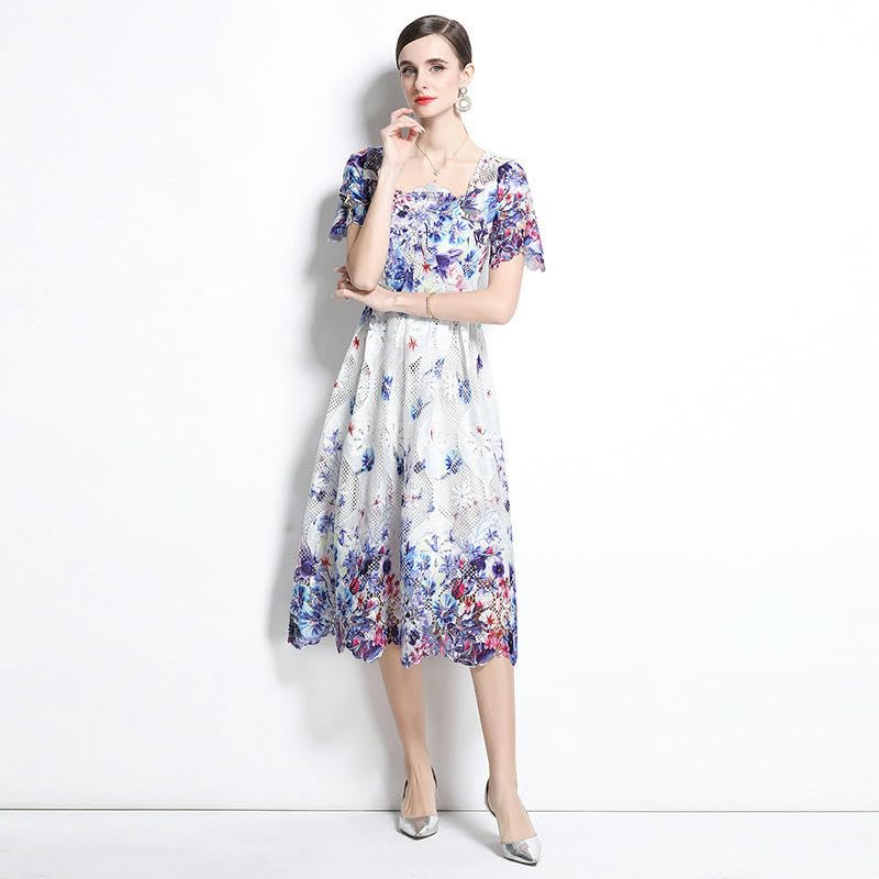 Robe d'été d'exception avec dentelle délicate et imprimé exclusif - 2