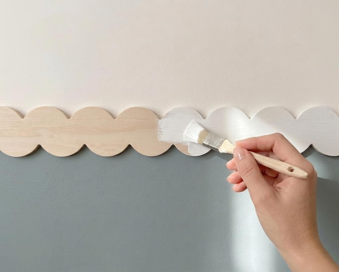 Moldura de madera festoneada – Kit (secciones de 40 cm) – Friso fresco diseño para habitación infantil, borde de pared estilo bohemio y escandinavo – Madera en bruto lista para pintar (10)