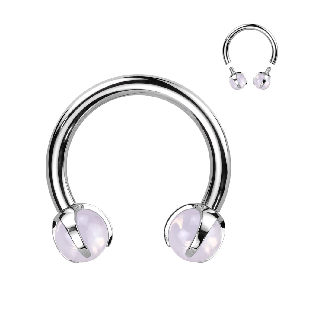 Paula & Fritz® Hufeisen UNIVERSAL Natur-Stein Circular Barbell Brustwarzen-Piercing Titan-IUM Grad 23 1,2-mm Stab-Dicke 3-mm Kugel-größe Set Septum