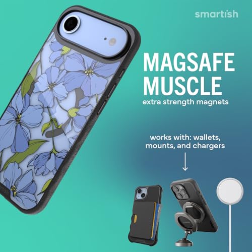 Image of Smartish iPhone Air MagSafe Clear Case - Gripmunk Magnetic Slim Case [Lightweight + Protective] Anti-Yellowing Thin Grip Clear Cover for Apple iPhone Air - Blue Blossoms