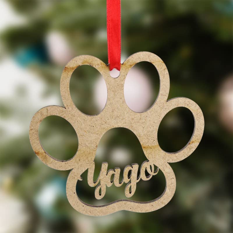 Bola de Navidad Huella Personalizada para Mascota con Nombre de Madera Adorno Árbol Decoración Navideña
