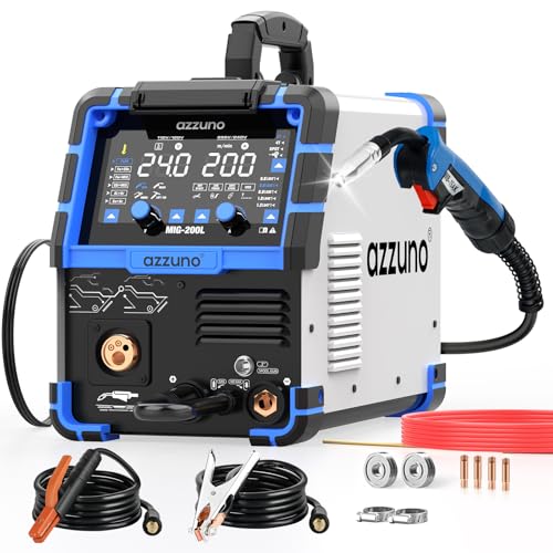 AZZUNO Soldador MIG de aluminio 200A 110V/220V, máquina soldadora multiproceso 8 en 1 de aluminio MIG/Gas MAG/núcleo de flujo sin gas MIG/Gas MIG/Spot MIG/Spool Gun compatible/Lift TIG/Stick Welding