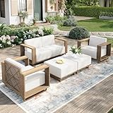 MIXPATIO Patio Furniture Set, 5 Piece Outdoor Wicker Sofa Couch, Deep Seating Yellow Rattan Conversation Sets with 10-inch Thick Cushions, Low Profile Deck Backyard Lawn Furniture