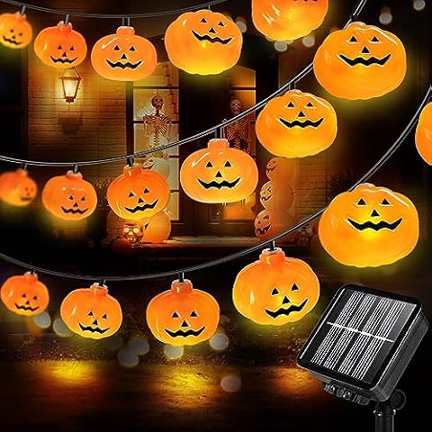 Varmax Solar Halloween Lights Outdoor 40 LEDs, Halloween Pumpkin String Lights with 8 Lighting Modes, Halloween Outdoor Decorations 19.4 FT for Porch, Window, Garden, Yard, Party Cover
