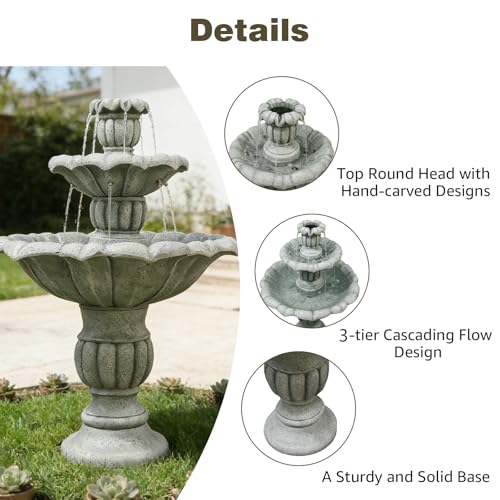 Image of Naturefalls 39.5 inch Water Fountain Outdoor - Large Waterfall Fountain Outside, 3-Tiers Cascading, Fiber Reinforced Concrete, Indoor and Outdoor Fountain for Garden, Patio, Backyard, Lawn, Yard Decor