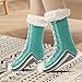 Ultra-Thick Cashmere Slipper Home Socks, Warmth Slipper Socks with Non Slip Shimmery Women Cashmere Socks Lake Blue