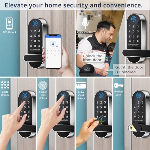 Keyless Entry Door Lock, Fingerprint Door Lock, Smart Locks for Front Door & Bedroom, Built-in WiFi, App Remote Control, Digital Keypad with Knob, Auto Lock, Electronic Locks with Handle
