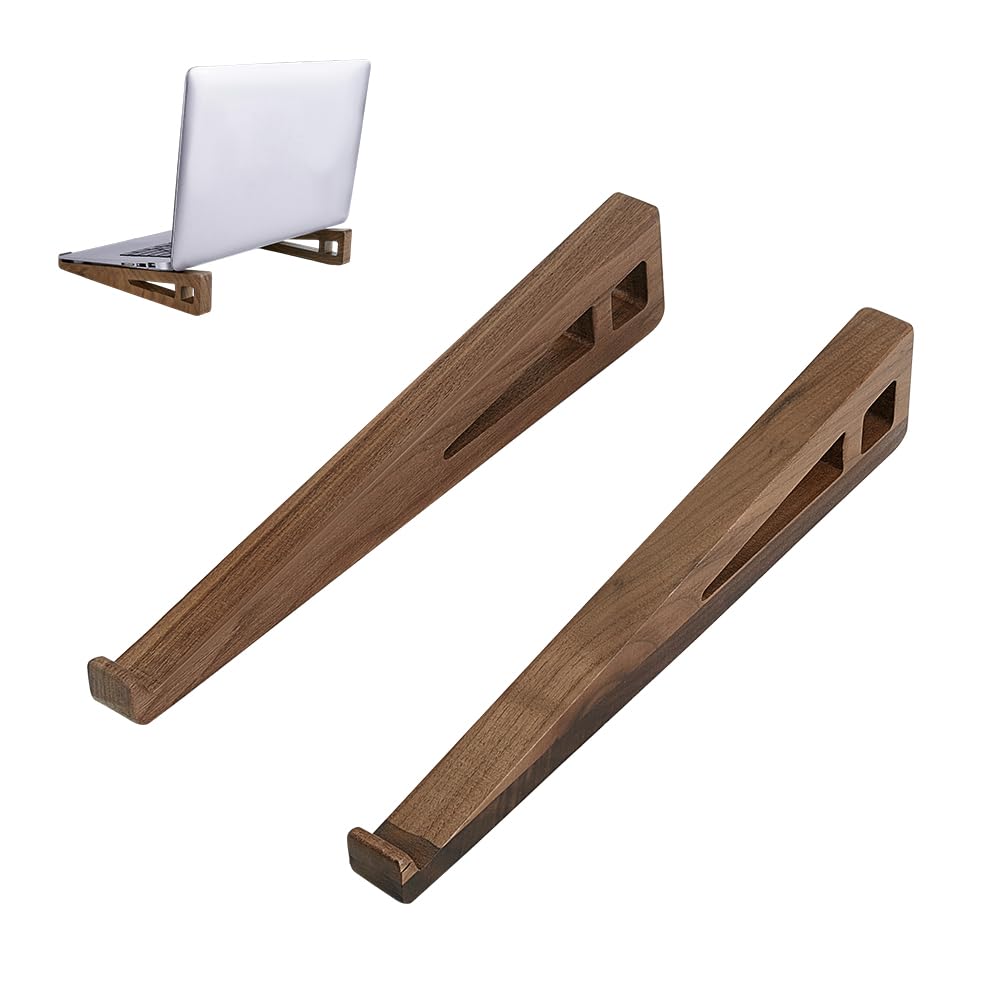 PH PandaHall Laptop Stand for Desk, Wooden Laptop Walnut Riser Holder Ventilated Stand with Silicone Pads for 10 to 17.3 Inch Notebook PC Computer