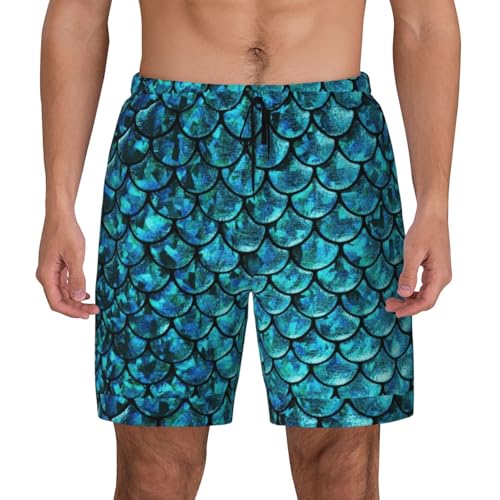 Men's Fish Scale. Print Quick-Dry Mesh Swim Trunks Stretch Lining Beach Shorts Surfing Summer Vacations Black2