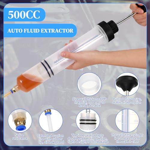 Gisafai 500cc Fluid Extractor Automotive Pump Manual Oil Extractor Pump Syringe for Gasoline Hand Cleaner for Power Steering, Hydraulic Fluid(Black) by Gisafai - Image 3