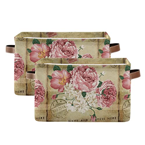 Alaza Vintage Shabby Chic Pink Rose Floral Foldable Storage Box Storage Basket Organizer Bins With Handles For Shelf Closet Living Room Bedroom Home Office 1 Pack #TOP1