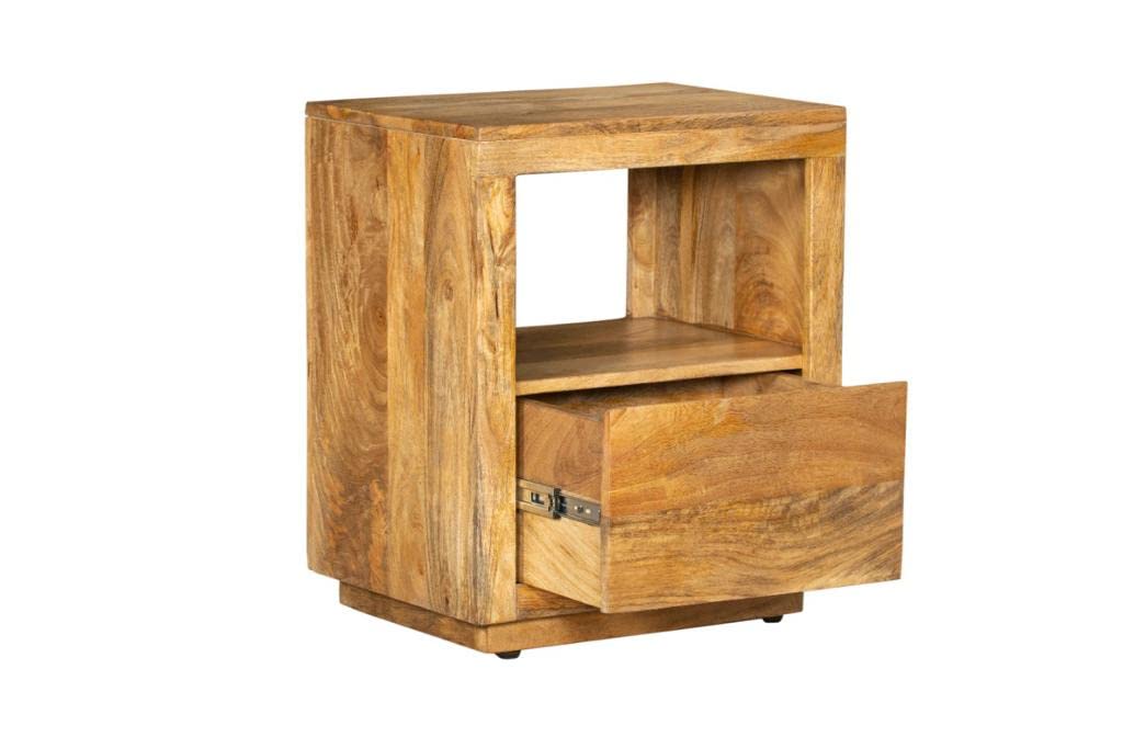 MAHADEV Craft Concepts Wooden Drawer Side Stool Table Modern Stand