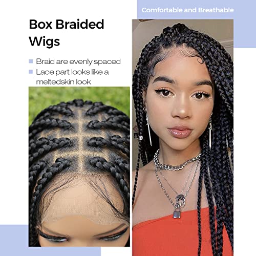 Kraler 36" Full Lace Braided Wigs For Black Women Knotless Box Braid Wig Lace Front Wigs Square Based Pre Plucked With Baby Hair #TOP3
