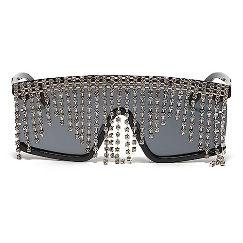 willochra Flat Top tassel Sunglasses Rhinestone Sun Glasses Diamond Party Eyeglasses Shades for Women UV400