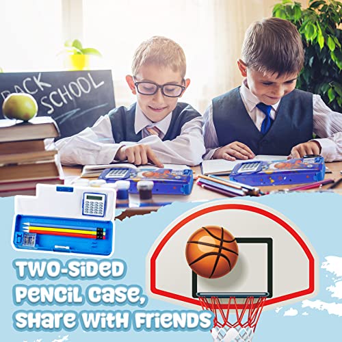Image of Henoyso Multifunctional Pencil Box for Boys, Basketball Pencil Case with Calculator and Sharpener, 2026 Back to School Supplies Organizer for Kids Teens Students, Elementary Classroom Sport Gift