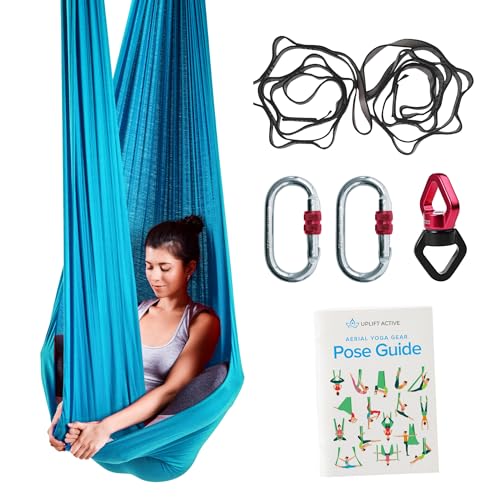 Uplift Active Aerial Yoga Hammock Set with Rigging Equipment - Ultra Durable Yoga Swing - Professional Quality - Silk Easy to Install - for Home & Studio Use (Lake Blue, 4 Meters / 4.4 Yards)