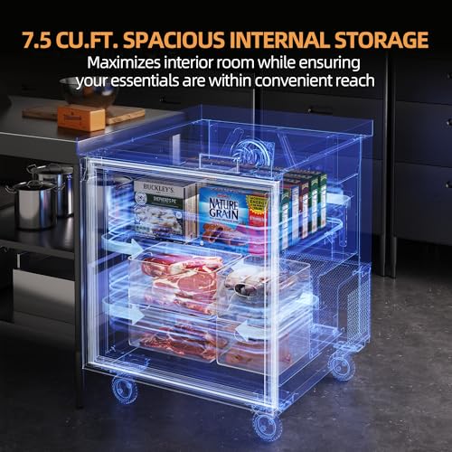 Image of Coolski 27 inchW Commercial Freezer Undercounter Worktop, 7.5 Cu.ft. Stainless Steel Worktop Food Prep Freezer, -13℉to -5℉, Single Door 1 Shelve Fridge for Restaurant /Bar /Diner /Kitchen Use