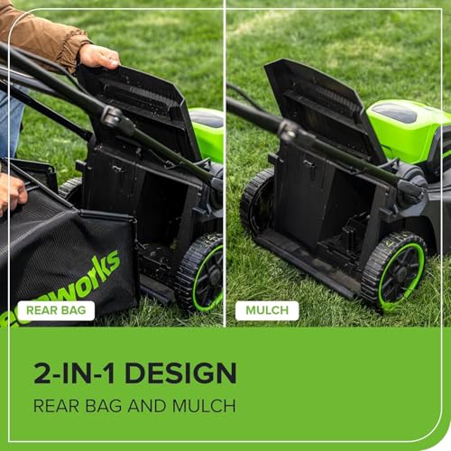 Image of Greenworks 60V 17in Brushless Cordless Push Lawn Mower, 2-in-1 Mulching /Bagging, 4.0Ah Battery and 3A Charger(40min Runtime), Extra Mower Blade