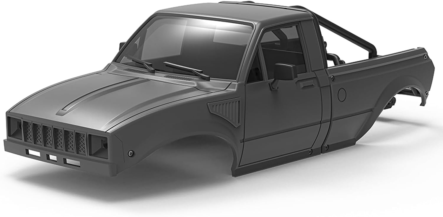 Pickup Hard Body Shell with Bed Rack 133mm Wheelbase for 1/24 RC Crawler Axial SCX24 C10 Bronco Jeep Wrangler Base Camp 4Runner Parts (Grey)